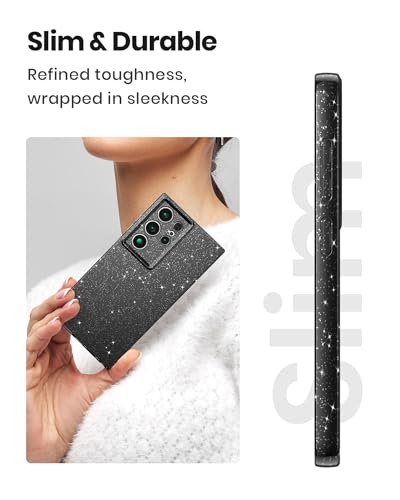 CUZMIGO Samsung Galaxy S24 Ultra Case for Women, Cute Neon Bright Color, Glitter Bling Thin Slim Shockproof Silicone Sparkly Case, Soft TPU Phone Case for Women and Girls, Black