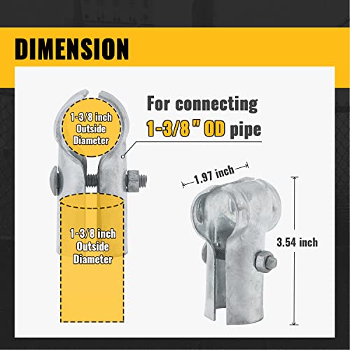 VIVIDA 1-3/8" x 1-3/8" End Rail Clamps 2 PCS, Chain Link Panel T Clamps, Galvanized Pipe T Connectors for 1-3/8" OD Pipe, Chain Link Fence Fittings