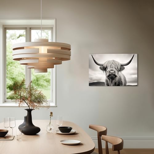 QIXIANG Large Black and White Highland Cow Canvas Wall Art Longhorn Highland Cow Picture Prints Farmhouse Cow Portrait for Home Decor (Cow-A,12.00" x 18.00")
