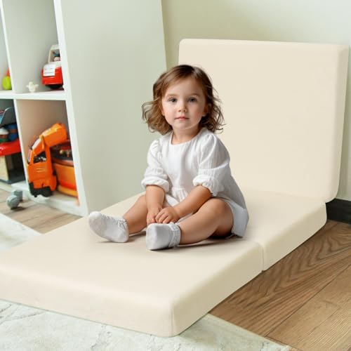 MeMoreCool Foldable Floor Mattress for Kids, Toddler Floor Nap Mat for Sleeping Daycare, Small Child Foldable Mattress Floor Bed, Trifold Futon Portable Tri Folding Mattress, Navy 75x25 Inch