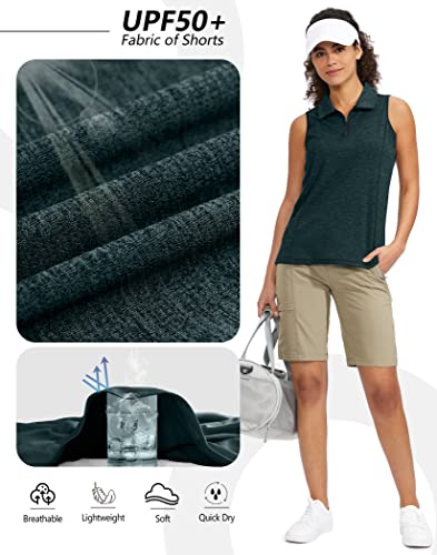 Viodia Women's Sleeveless Golf Shirt with Zip Up Tennis Quick Dry Tank Tops Polo Shirts for Women Golf Apparel Clothes Black Dot