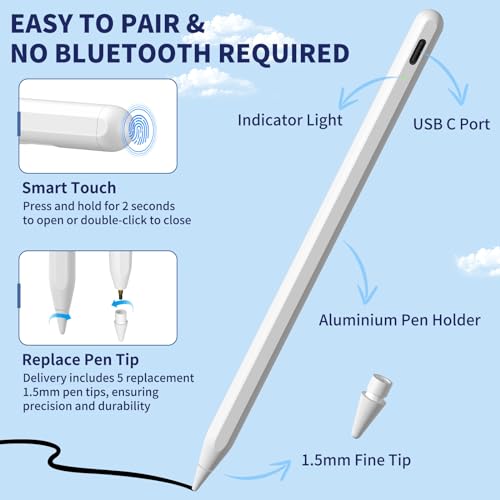 iPad Pencil 9th&10th Generation, Fast Charge Stylus Pen for iPad Palm Rejection and Tilt Sensitivity, Compatible with iPad Pro 11/12.9in, iPad Mini 5/6, iPad 6/7/8/9/10, iPad Air 3/4/5 (Blue)