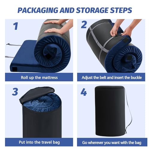 CYMULA CertiPUR-US Memory Foam Camping Mattress Pad, Portable Foam Sleeping Pad for Camping, Roll up Sleeping Mat for Adults Floor Mattress Guest Floor Bed for Sleepover, Car, Tent SUV Cot Mattress