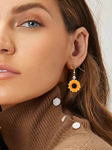 Sunflower Earrings for Women Sunflower Daisy Flower Drop Dangle Earrings Gold Flower Earrings Spring Earrings Bohemian Sunflower Statement Earrings Jewelry Gifts for Womens(Gold)