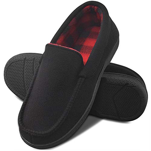 DL Men's Memory Foam Moccasin Slippers Breathable Moccasin Slippers Micro Wool House Shoes Anti-Slip Sole Indoor Outdoor, Black, 8