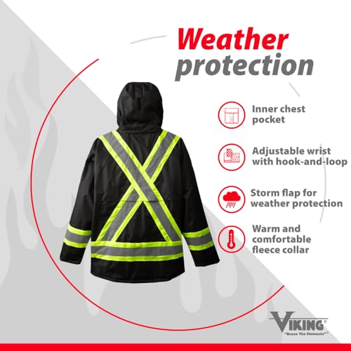 Viking Professional Freezer Insulated Journeyman FR Jacket - Waterproof 300D Trilobal Rip-Stop Hi Vis Jackets for Men, Black - Large