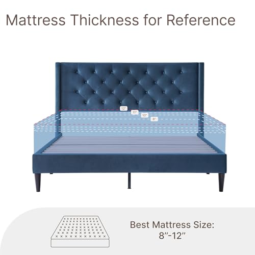 KISLOT Bed Frame with Headboard Upholstered Button Tufted Platform Mattress Foundation,Strong Wood Slat Support,No Box Spring Needed