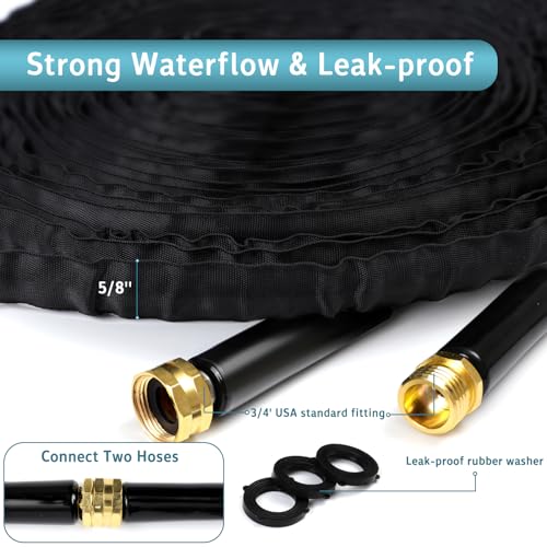 Garden Hose 50ft - Water Hose 50ft with 10 Function Hose Nozzle, Lightweight, Kink Free, Non-Expandable Fabric Garden Hose for Outdoor, Garden, Watering, Car Wash, Yard, Lawn and RV