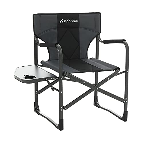 Aohanoi Directors Chairs Foldable, Camping Chairs with Side Table, Camp Chairs for Heavy People, Outdoor Folding Camping Chairs, Adults Folding Chairs for Outside, Supports up to 350lbs (Grey)