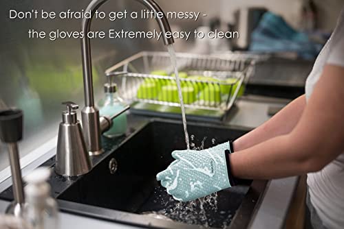 KITCHEN PERFECTION XL Silicone Smoker Oven Gloves-Extreme Heat Resistant BBQ Gloves-Handle Hot Food Right on Your Grill Fryer&Pit|Waterproof Grilling Cooking Baking Mitts|Superior Value Set+3 Bonuses