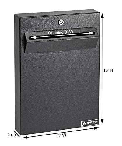 AdirOffice Wall Mount Drop Box - Heavy Duty Secured Storage with Lock - for Commercial Home Office or Business Use (Black)