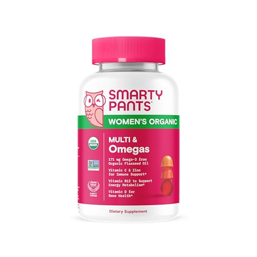 SmartyPants Organic Women's Multivitamin Gummies: Biotin, Methylfolate, Omega 3 (ALA), Vitamin D3, C, Vitamin B12, B6, A, K & Zinc, Inositol, Gluten Free, Vegetarian, 120 Count (30 Day Supply)