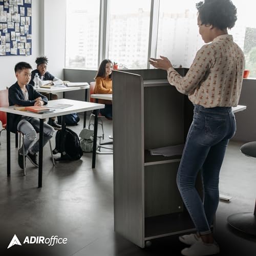 AdirOffice Podium with Wheels, Hostess Stand for Restaurant, Rolling Podium Stand, Black