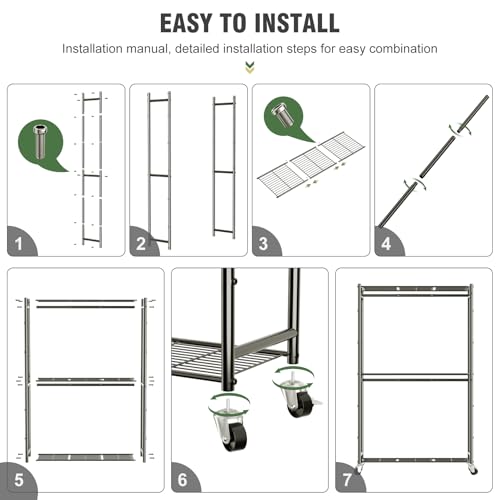 Neatrays Rolling Clothes Rack for Hanging Clothes, Metal Clothing Garment Rack with Double Rods & 3 Wire Shelves, Portable Wardrobe Closet with Wheels