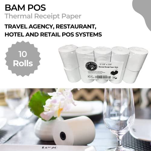 BAM POS, Thermal Paper Rolls, 3-1/8" x 230 ft, Pack of 10 - Value Pack