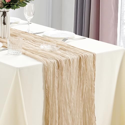 Dololoo 2 Pack Cheesecloth Table Runner 35 x 118 Inches Gauze Table Runner 10Ft Boho Rustic Decorations for Wedding Decor Reception Bridal Shower Holiday Party, White