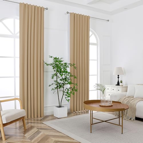 Joydeco Blackout Curtains for Bedroom 72 inch Length,Back Tab/Rod Pocket 100% Blackout Living Room Drapes, Textured Thermal Insulated Blackout Curtains 2 Panels Set,52" W x 72" L,Black