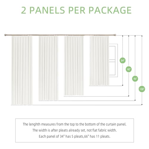 KGORGE Ivory Pinch Pleated Velvet Curtains 96 inches, Thermal Insulated Room Darkening Hook Rings & Back Tab Floor to Ceiling Curtains for Bedroom Living Room, W 66 x L 96, 2 Panels