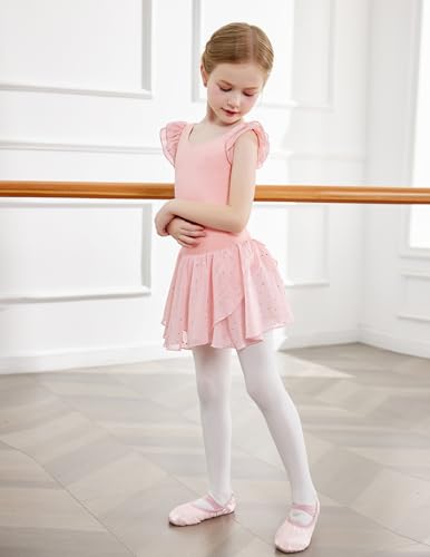 Zaclotre Pink Leotards for Girls Twinkle Sequins Dance Dresses Flow Skirt Hem Ballerina Leotard 3-4T