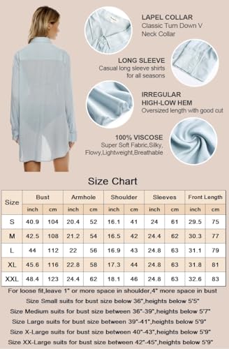 TOUSYEA Sleep Shirts for Women Button Down Shirts Long Sleeve Sleepwear Swimsuit Cover Ups Soft Pajama Tops White L