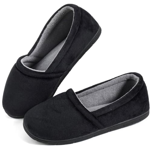 ULTRAIDEAS Women's Grace Closed Back Slippers, Memory Foam Loafer House Shoes with Rubber Sole (11-12 US, Navy)