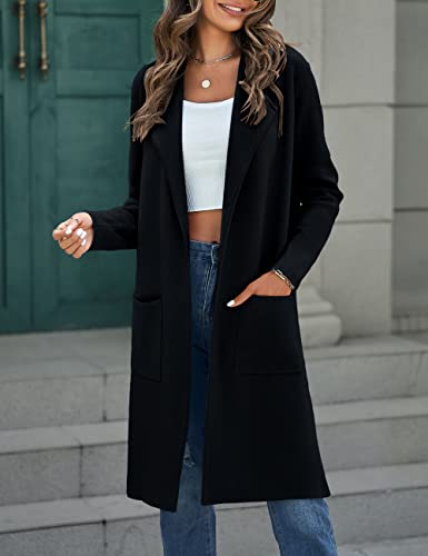 MEROKEETY Women's Collared Lapel Knitted Coatigan Warm Winter Coat Business Casual Cardigan Fall, Pink, Large