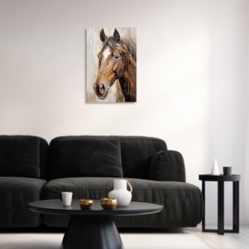 QIXIANG Horse Picture Wall Art Large Brown Horse Canvas Painting Prints Farmhouse Artwork for Living Room Office Bedroom Framed (12.00" x 18.00", Brown Horse)