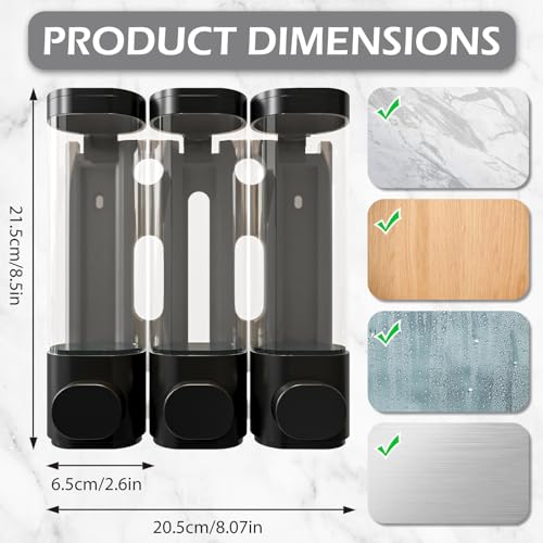 3-Chamber Wall Mounted Shampoo and Conditioner Dispenser,300ML Each Shower Soap Dispenser,Easy Refill,No Drip,Ideal for Shampoo,Conditioner,Body Wash for Bathroom Kitchen Hotel