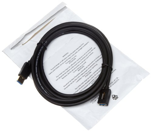 Amazon Basics 2-Pack USB-A 3.0 Extension Cable, 4.8Gbps High-Speed, Male to Female Gold-Plated Connectors, 3 Foot, Black
