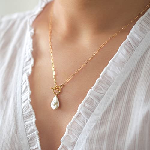 Awvialy Dainty Gold Necklace for Women, 14K Gold Plated Small Pearl Necklace Cute Pearl Pendant Necklace Handmade Pearl Choker Necklace SImple Necklaces for Women Trendy Gold Jewelry for Women Gifts