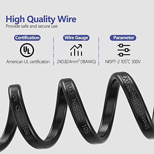 Sewing Machine Power Cord, 6FT AC Power Cable Compatible with Brother, Singer, Bernina, White, Baby-Lock, Viking and Pfaff Sewing Machine