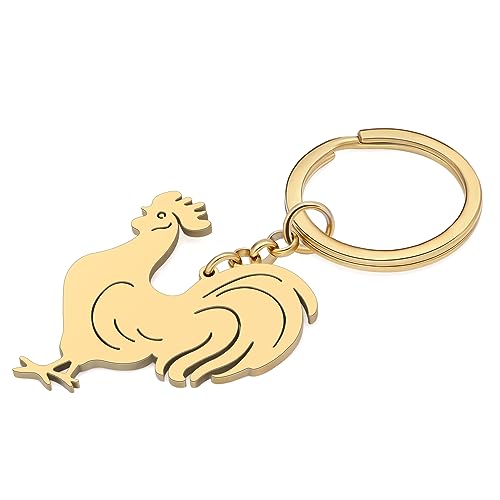 LONYOO Chicken Keychain Stainless Steel Chicken Keyring Gifts for Women Purse Car Key Charms (Gold)