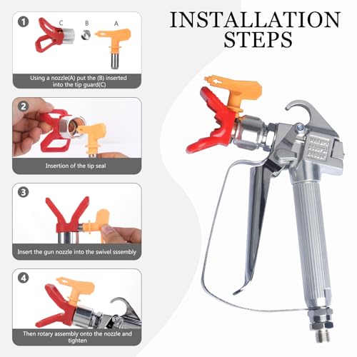 JWGJW Airless Paint Spray Gun with 10 Inch Airless Extension Pole and A 517 Nozzle Tip,Swivel 1/4" Thread for Graco Titan Airless Hose Sprayers. Maximum Pressure 3600PSI(JW-120028)