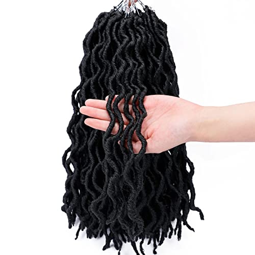 14 Inch Goddess Faux locs Crochet Hair 6 Packs/Lot Soft Gypsy Locs Wavy Crochet Braids Dreadlocks 3 Tone Curly Wavy Twist Braiding Hair Extensions African Roots Braid(#1B)