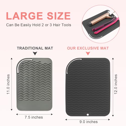 Suafrnut Plus Size Silicone Heat Resistant Mat, Portable Travel Hot Tools Pad Cover for Curling Iron, Flat Iron, Hair Straightener and Other Hair Styling Tools(12.0" x 9.0")