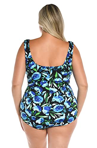 Maxine of Hollywood Women's Standard Shirred Front Girl Leg One Piece Swimsuit, Multi//English Arboretum, 8