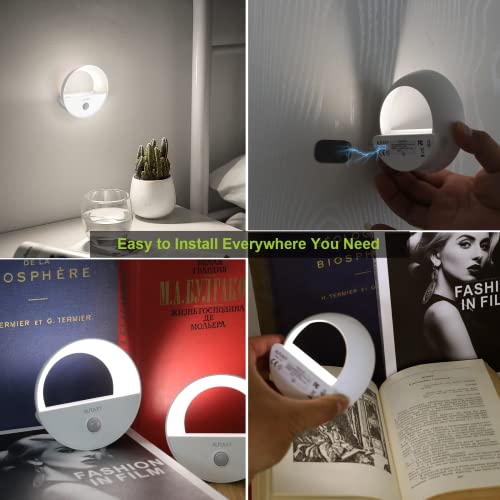 AURAXY Rechargeable Motion Sensor Night Light, Battery Night Lights LED Cool White Magnetic Stick-on Motion Sensored Hallway Light, with Dusk to Dawn Sensor for Stair, Wall, Bedroom, Bathroom(1 Pack)