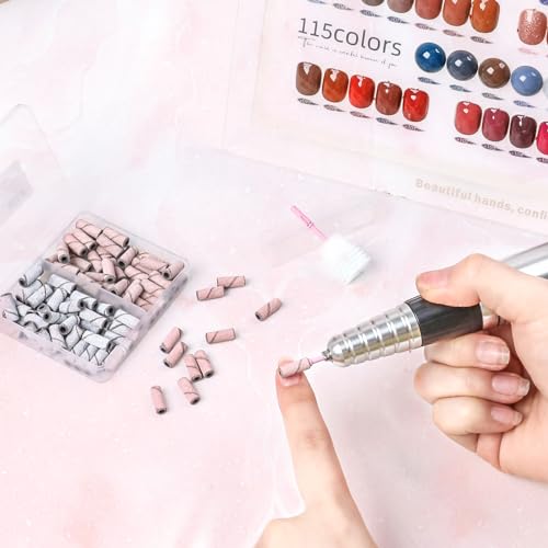 100pcs Small Sanding Bands for Nail Drills with 2pcs 3.1MM Mandrel Nail Drill Bits, Upgrade 150# 240# Grit Nail File Sanding Bands for Acrylic Nails Tech Gel Manicures and Pedicure