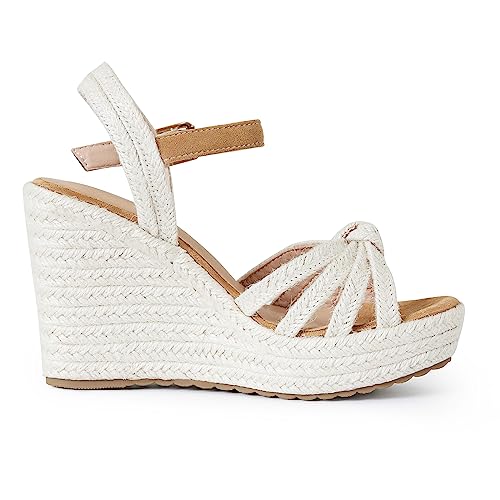 Tscoyuki Espadrille Wedge Sandals for Women, Adjustable Ankle Strappy Cute Shoes Open Toe Platform Womens Sandals Casual Sloping High Heels