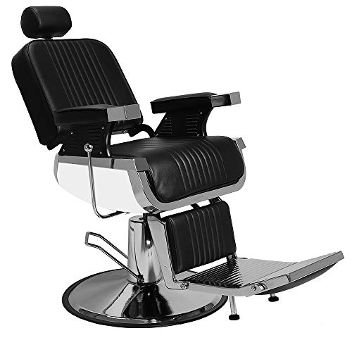 Winado Heavy Duty Reclining Barber Chair with Headrest & Supports up to 500lbs & 360 Degrees Rolling Swivel, Professional Vintage Salon Spa Chair for Hair Stylist, Black