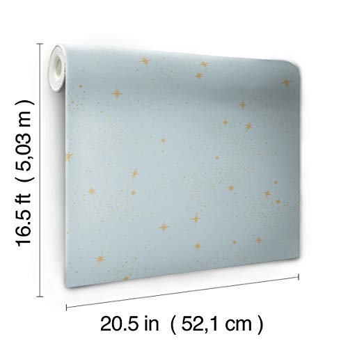 RoomMates RMK11320WP Upon A Star Light Blue and Metallic Peel and Stick Wallpaper