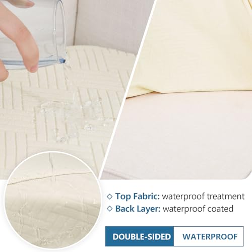 hyha Waterproof Couch Cushion Covers, Stretch Magic Sofa Covers Washable, Waterproof Sectional Couch Covers for Pets, Sofa/Couch Seat Cushion Covers with Elastic Bottom(1 Cushion Loveseat, Beige)