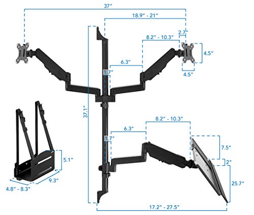 Mount-It! Wall Mount Workstation with Dual Monitor Mount, Keyboard Tray and CPU Holder, Height Adjustable Full Motion Arms, Fits Two 32 Inch Computer Screens