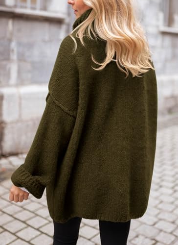 PRETTYGARDEN Women's Knit Oversized Sweater Fall Fashion Casual Long Sleeve Turtleneck Chunky Pullover Tops Winter Clothing (Wine Red,Medium)