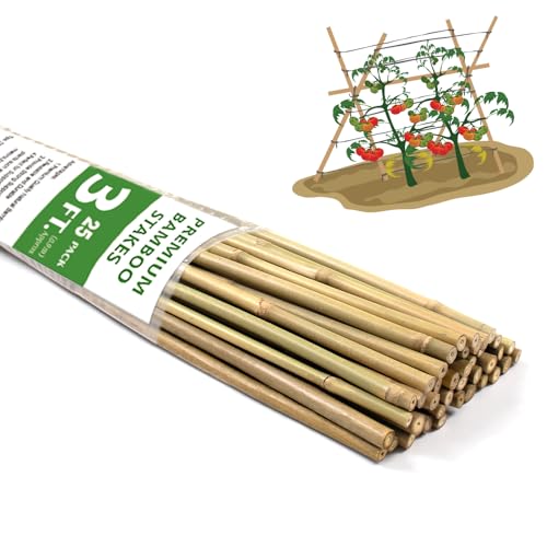 Bamboo Stakes,3FT Natural Bamboo Garden Stakes,BOVITRO 25Pcs Plant Stakes,Bamboo Sticks for Tomato,Beans,Vegetable and Climbing Plants