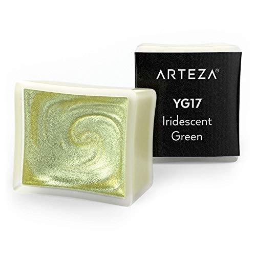 Arteza Metallic Watercolor Paint, Iridescent Green A719, Set of 2 Half Pans, Pearl Paint, Vibrant and Pearlescent Hues, For Illustrations, Calligraphy, Painting