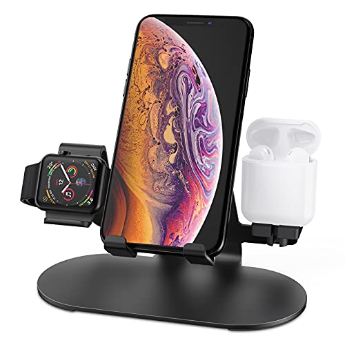 HoRiMe 3 in 1 Aluminum Charging Station for Apple Watch Charger Stand Dock for iWatch Series 4/3/2/1,iPad,AirPods and iPhone Xs/X Max/XR/X/8/8Plus/7/7 Plus /6S /6S Plus(Black) (01)