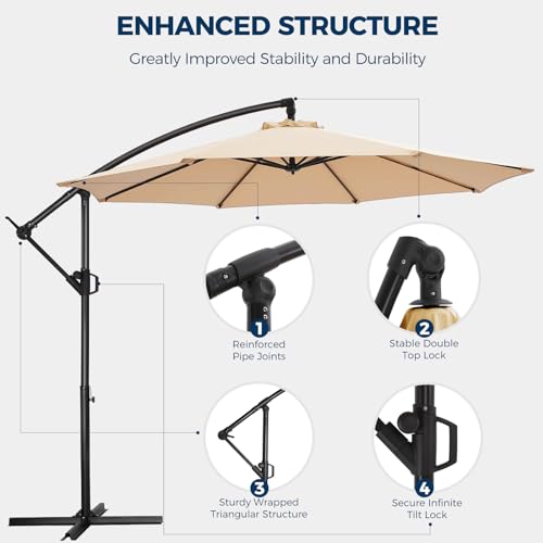 HOMSHADE 10ft Offset Patio Umbrella - Offset Hanging Cantilever Patio Outdoor Market Umbrella UPF50+ UV Protection with Easy Tilt Adjustment and Crank for Pool Deck and Garden (Beige)