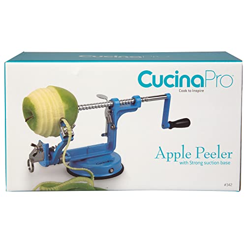 Apple Peeler and Corer by Cucina Pro - Long Lasting Chrome Cast Iron with Countertop Suction Cup, Teal