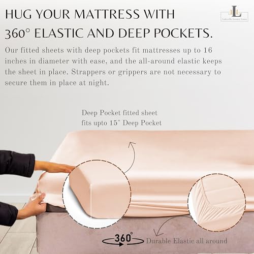 Lukeville Luxury Linen Twin XL Size Bed Sheets - Softest 100% Cotton 4PC Sheet Set,Sateen Bedding -500 Thread Count- Comfy,Breathable and Cooling Sheets,Deep Pockets Fits Upto 16" Deep Mattress- Blush